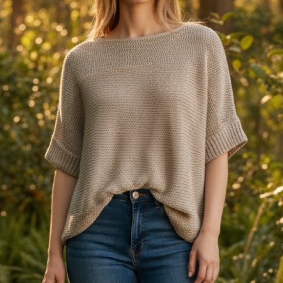 Tommy Bahama Tops - Tommy Bahama Beige Boxy Short-Sleeve Knit Top